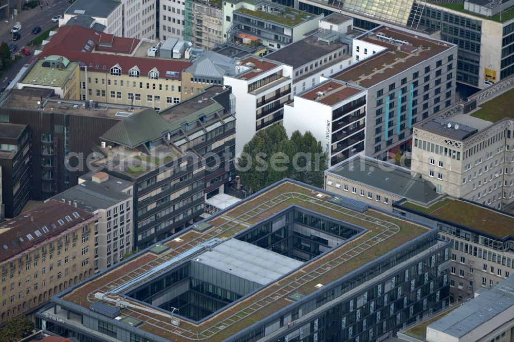 Aerial image Stuttgart - Residential and commercial construction in the Lautenschlagerstraße in Stuttgart in Baden-Württemberg. Night draft landau + kindelbacher - a modern building with Manufactum department store, stores the Manufactum bread & butter in the center of the state capital