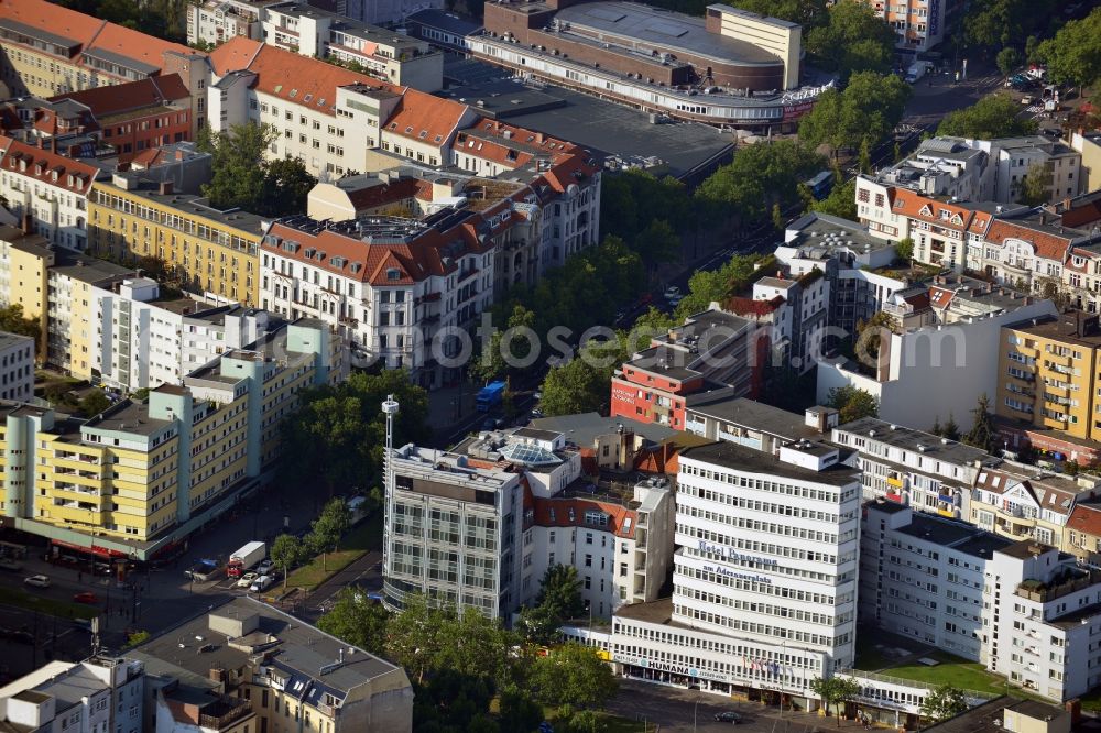 Aerial photograph Berlin - Residential and commercial buildings and the Hotel Panorama in Lewishamstraße Adenauerplatz in Berlin's Charlottenburg district