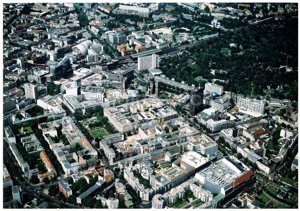 Aerial photograph Berlin - Charlottenburg - Wohn- und Geschäftsviertel am Breitscheidplatz / Kurfürstendamm in Berlin - Charlottenburg.