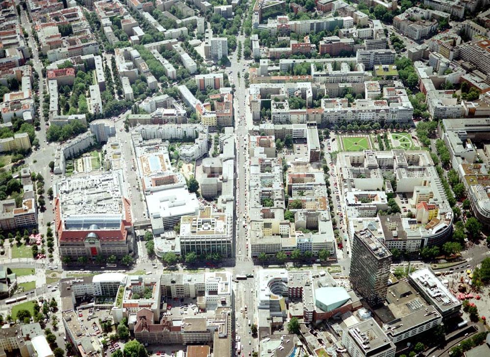 Aerial photograph Berlin - Charlottenburg - Wohn- und Geschäftsviertel am Breitscheidplatz / Kurfürstendamm in Berlin - Charlottenburg.