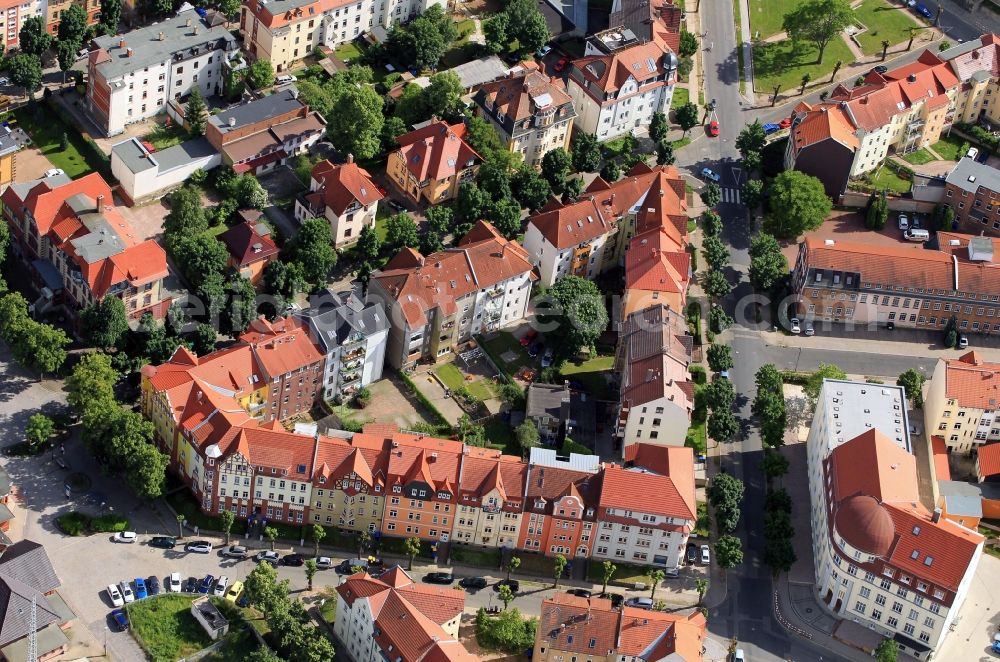 Arnstadt from above - The residential and business district around Kassel road at the intersection of Karl-Liebknecht-Strasse, street - Am Bahnhof - and Thomas Mann Road is a conveniently located address in Arnstadt in Thuringia