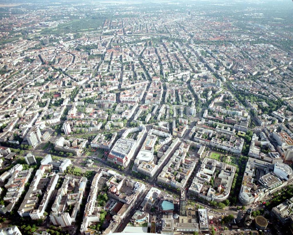 Berlin - Charlottenburg from above - Wohn- und Geschäftsviertel am Neuen Kranzlereck - Breitscheidplatz / Kurfürstendamm in Berlin - Charlottenburg.