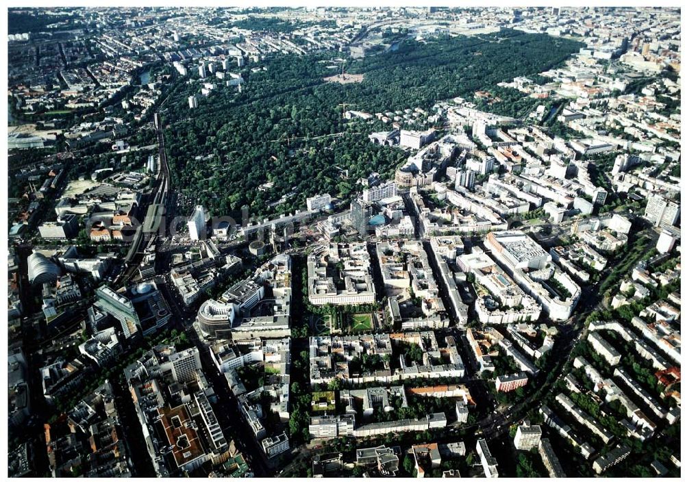 Berlin - Charlottenburg from above - Wohn- und Geschäftsviertel am Neuen Kranzlereck - Breitscheidplatz / Kurfürstendamm in Berlin - Charlottenburg.