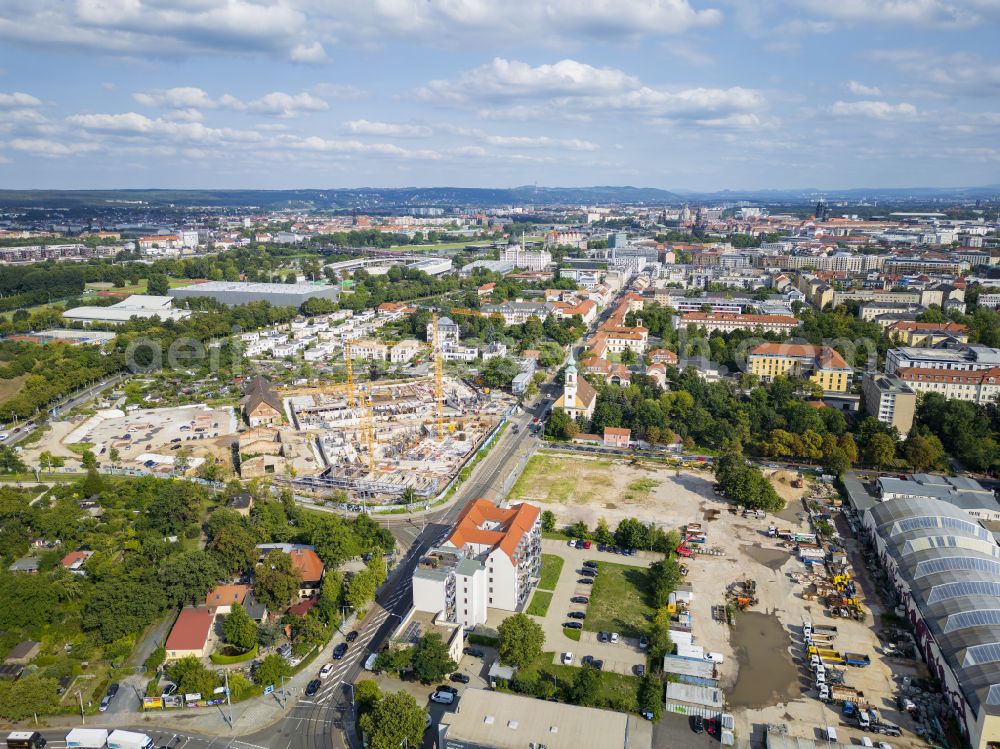 Aerial photograph Dresden - Friedrichstadt residential and commercial area on street Friedrichstrasse in the district Friedrichstadt in Dresden in the state of Saxony, Germany