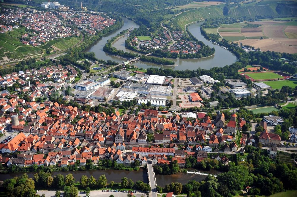 Aerial image Besigheim - View of residential and commercial area at the shore of Neckar in Besigheim in Baden-Wuerttemberg