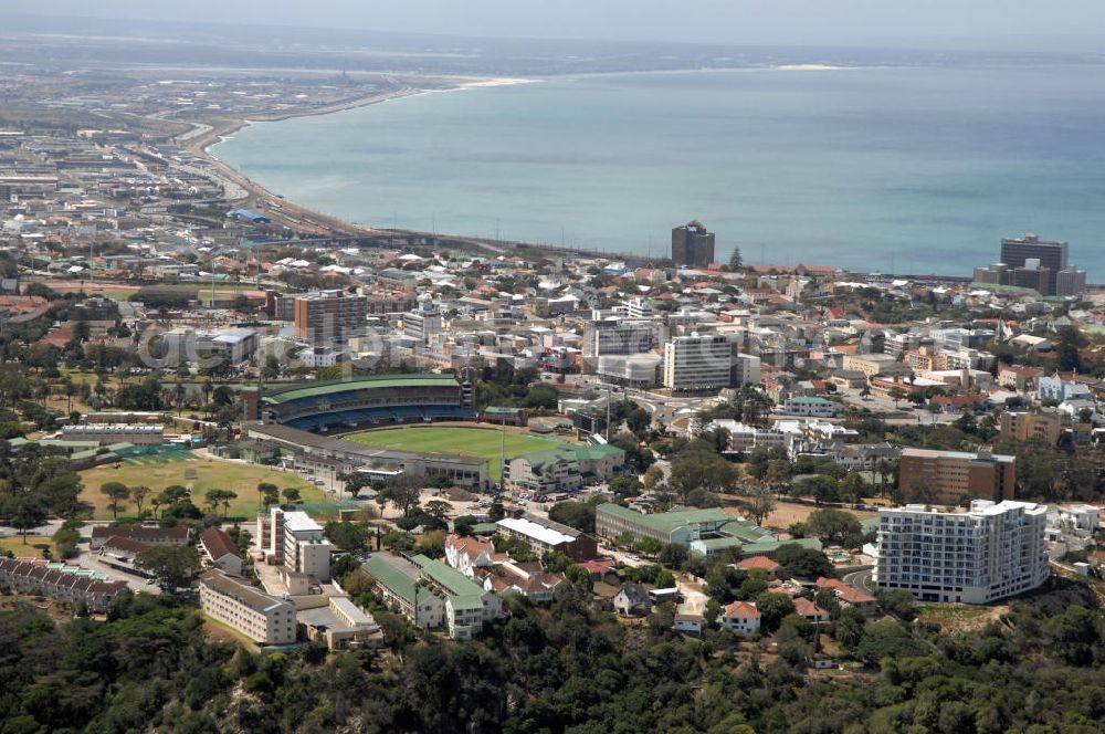 Port Elizabeth from the bird's eye view: View of a housing and industrial area in Port Elizabeth Central. In the left front of the picture is the sahara oval st Georges cricket ground