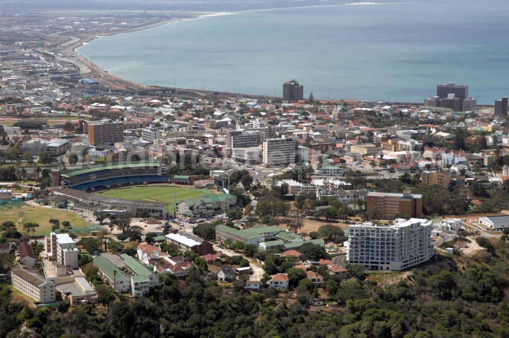 Aerial image Port Elizabeth - View of a housing and industrial area in Port Elizabeth Central. In the left front of the picture is the sahara oval st Georges cricket ground