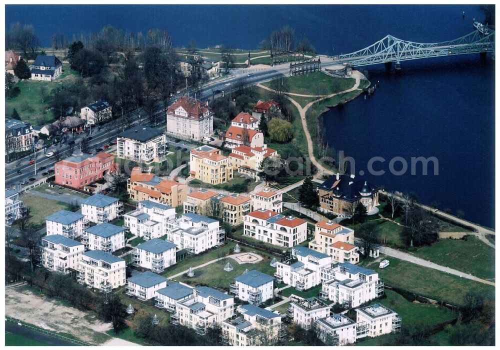 Aerial image Potsdam - Wohnanlage der Bayerischen Hausbau auf dem Glienicker Horn an der Glienicker Brücke in Potsdam.