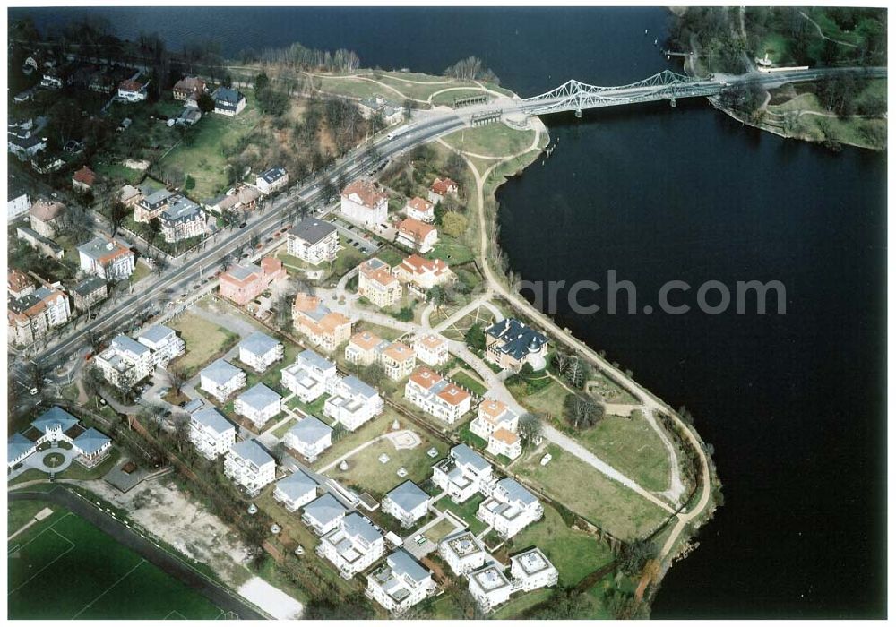 Aerial image Potsdam - Wohnanlage der Bayerischen Hausbau auf dem Glienicker Horn an der Glienicker Brücke in Potsdam.