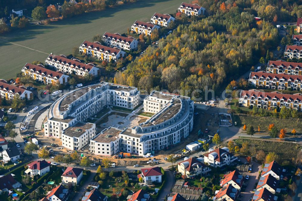 Schwanebeck from the bird's eye view: Multi-family residential complex Am Eichenring in Schwanebeck in the federal state of Brandenburg, Germany