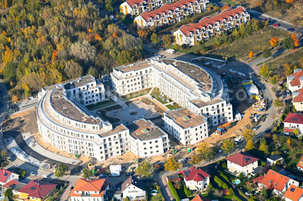 Schwanebeck from above - Multi-family residential complex Am Eichenring in Schwanebeck in the federal state of Brandenburg, Germany