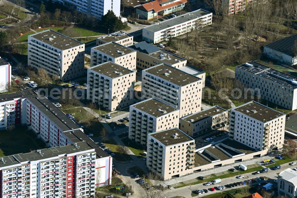 Aerial image Berlin - Multi-family residential complex on Karl-Holtz-Strasse in the district Marzahn in Berlin, Germany