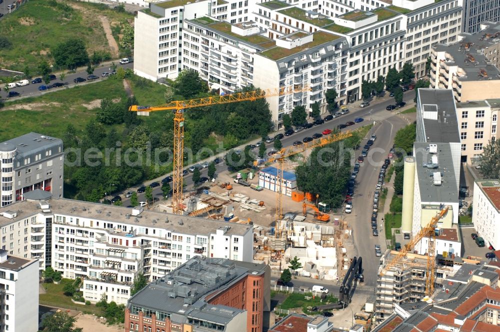 Berlin from above - Construction sites of residential building projects between Seydelstrasse, Neue Gruenstrasse und Elisabeth-Mara-Strase in Berlin-Mitte