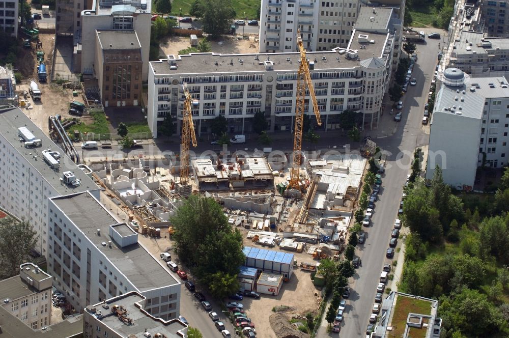 Aerial photograph Berlin - Construction sites of residential building projects between Seydelstrasse, Neue Gruenstrasse und Elisabeth-Mara-Strase in Berlin-Mitte