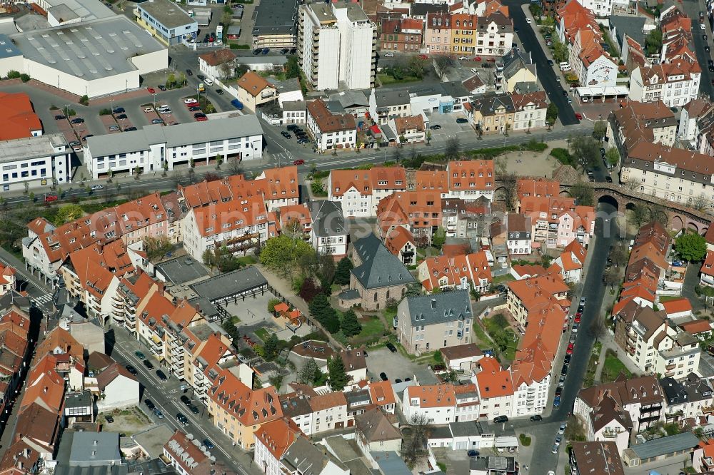 Aerial image Worms - Block of flats with the building of the synagogue Worms and the Sinagogenplatz in the former Jewish quarter in Worms in Rhineland-Palatinate