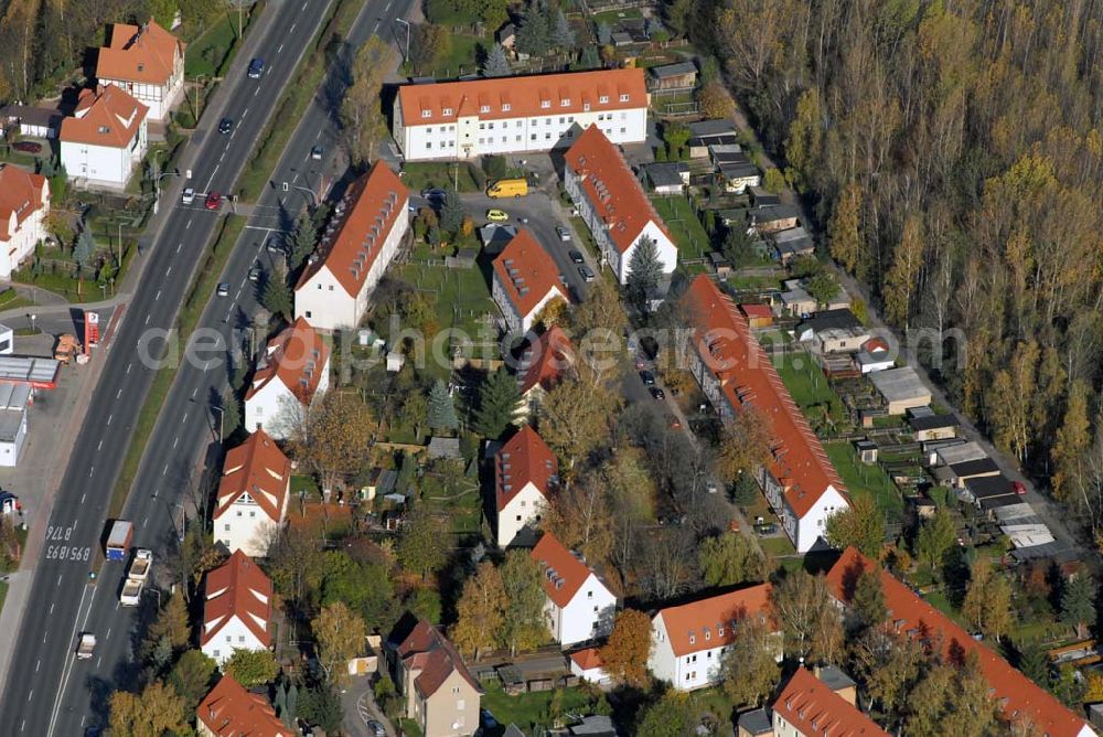 Borna from the bird's eye view: Blick auf das Wohngebiet zwischen Leipziger Straße und Kesselhainer Straße.