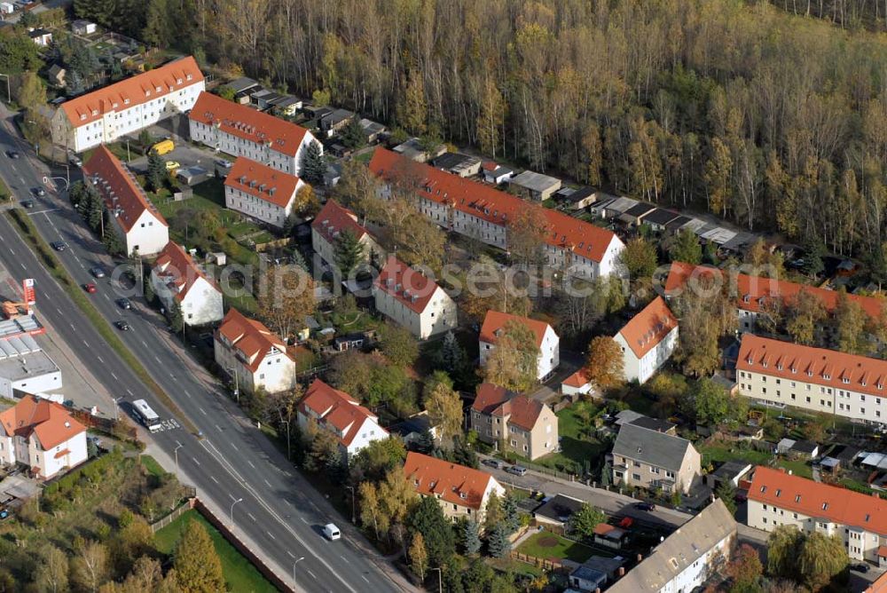 Borna from the bird's eye view: Blick auf das Wohngebiet zwischen Leipziger Straße und Kesselhainer Straße.