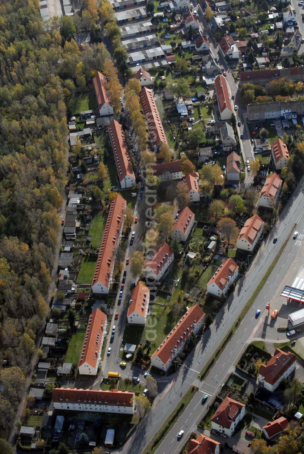 Borna from above - Blick auf das Wohngebiet zwischen Leipziger Straße und Kesselhainer Straße.