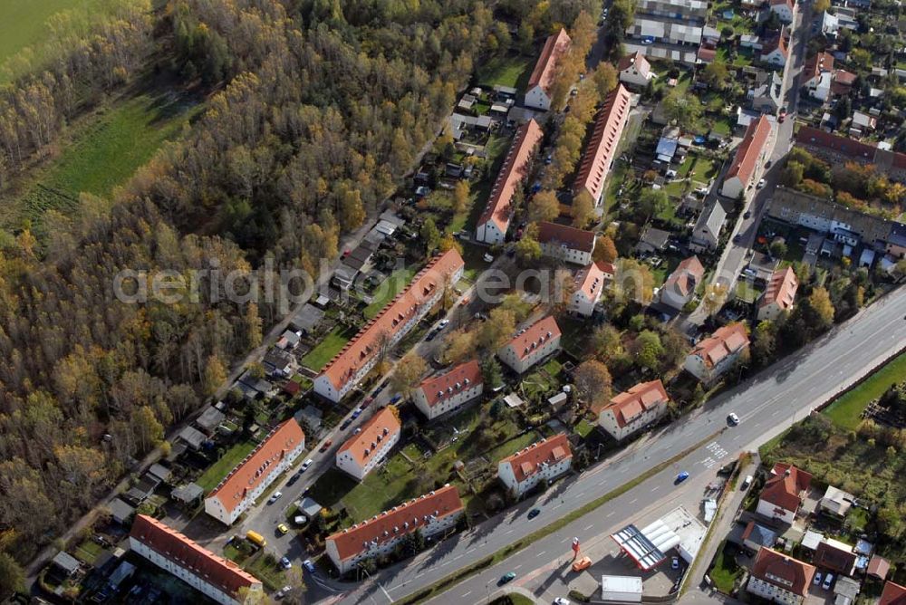 Borna from the bird's eye view: Blick auf das Wohngebiet zwischen Leipziger Straße und Kesselhainer Straße.