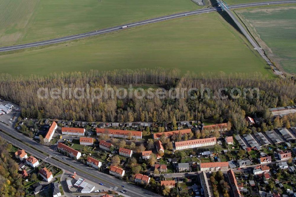 Borna from the bird's eye view: Blick auf das Wohngebiet zwischen Leipziger Straße und Kesselhainer Straße.