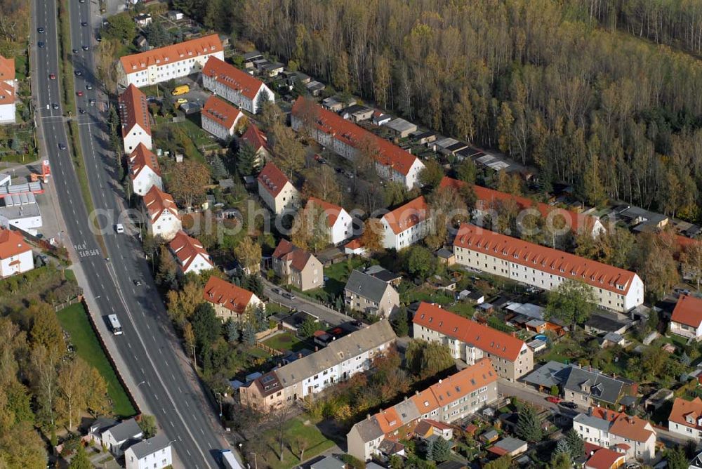 Borna from the bird's eye view: Blick auf das Wohngebiet zwischen Leipziger Straße und Kesselhainer Straße.