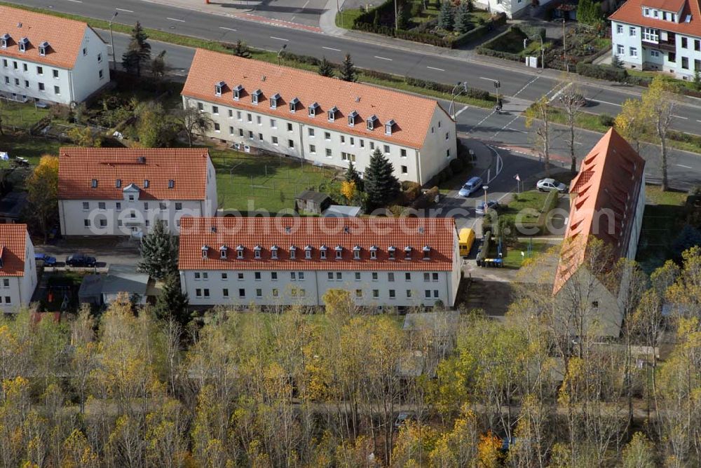 Aerial image Borna - Blick auf das Wohngebiet zwischen Leipziger Straße und Kesselhainer Straße am Glück-Auf-Weg.