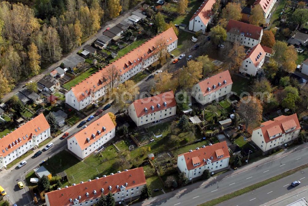 Aerial image Borna - Blick auf das Wohngebiet zwischen Leipziger Straße und Kesselhainer Straße am Glück-Auf-Weg.