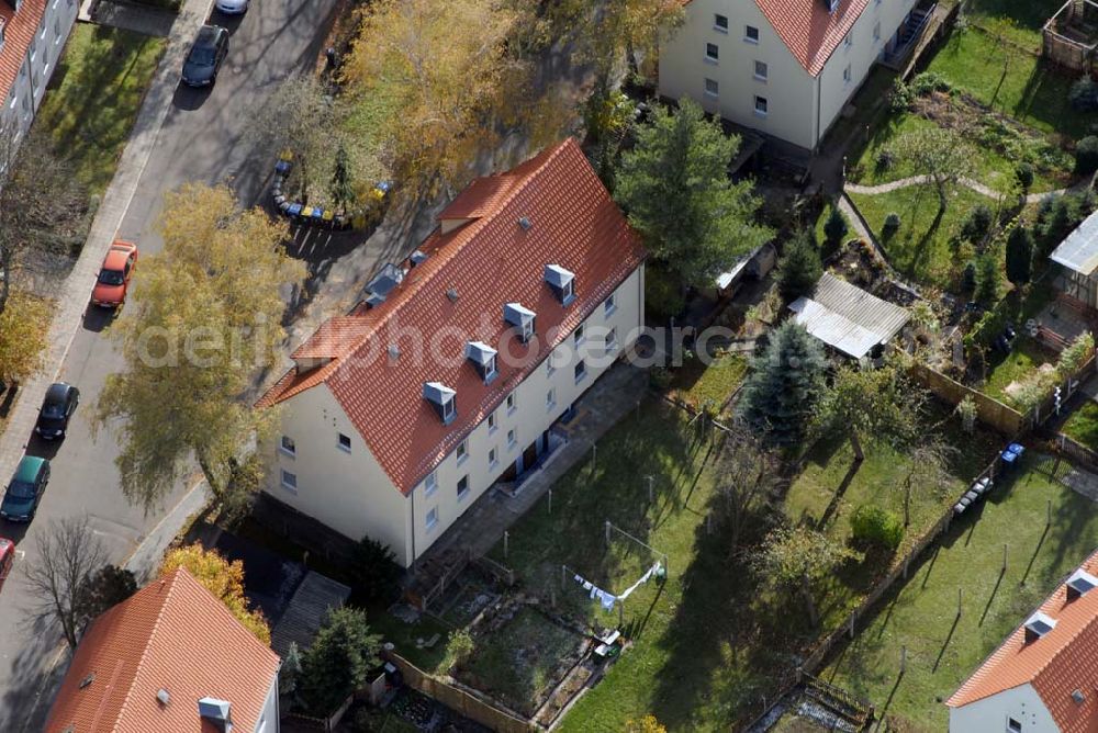 Borna from the bird's eye view: Blick auf das Wohngebiet zwischen Leipziger Straße und Kesselhainer Straße.