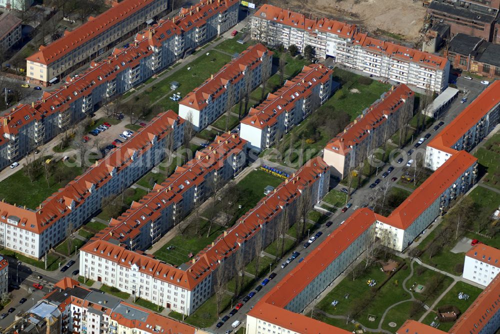 Aerial photograph Leipzig - Blick auf das Wohngebiet an der Antonienstrasse in Leipzig Plagwitz.