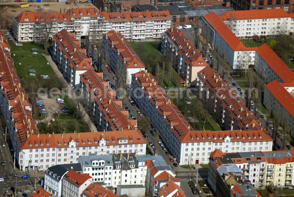 Aerial photograph Leipzig - Blick auf das Wohngebiet an der Antonienstrasse in Leipzig Plagwitz.