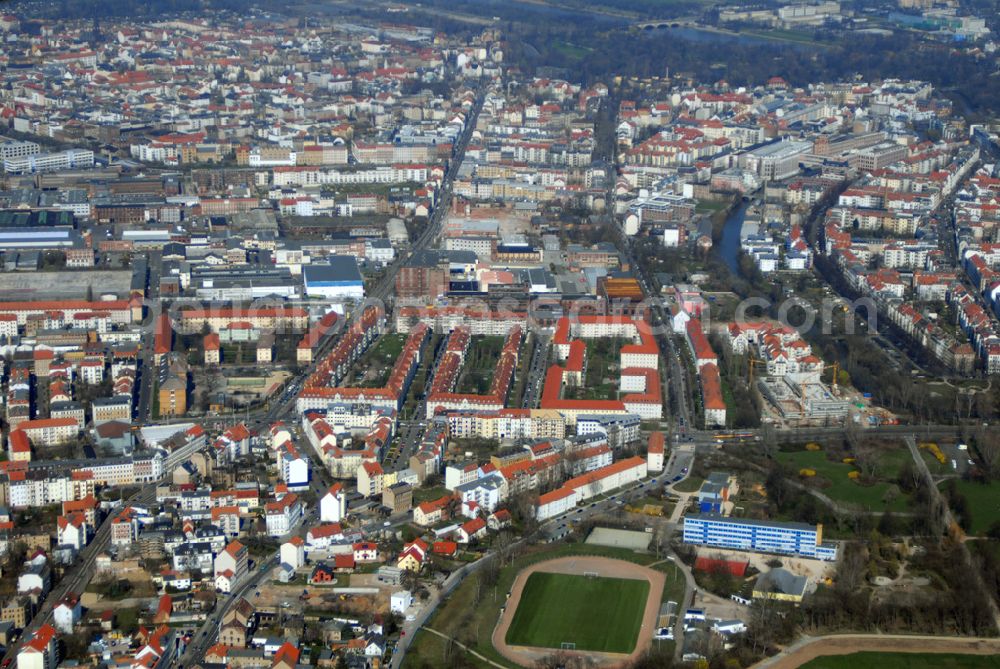 Leipzig from above - Blick auf das Wohngebiet an der Antonienstrasse in Leipzig Plagwitz.