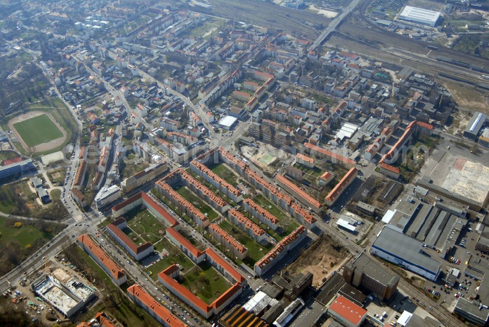 Aerial image Leipzig - Blick auf das Wohngebiet an der Antonienstrasse in Leipzig Plagwitz.