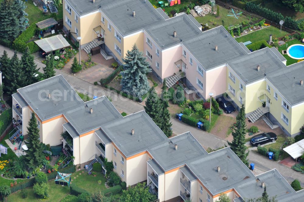 Bernau from the bird's eye view: Blick auf das Wohngebiet an der Arnulfstraße / Angarstraße / Zepernicker Chaussee in Bernau am S-Bahnhof Bernau Friedenstal. Residential area at the Arnulfstra0e / Angarstraße / Zepernicker Chausse in Bernau.