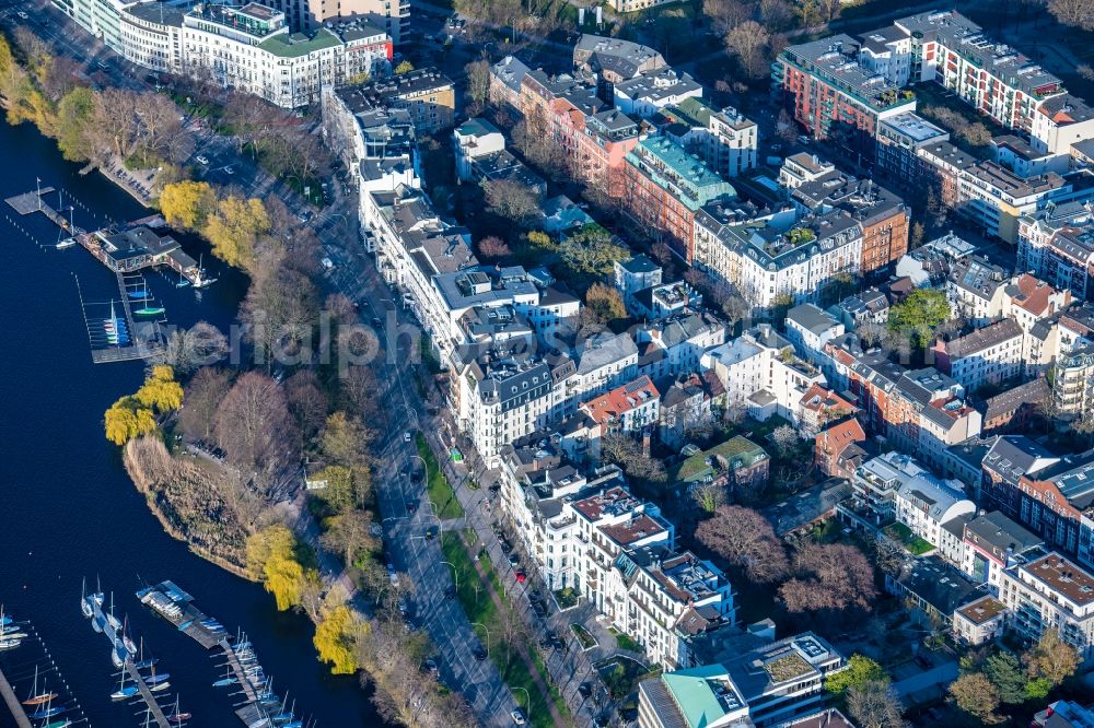 Hamburg from the bird's eye view: Residential area on the Outer Alster in the district of Sankt Georg in Hamburg, Germany