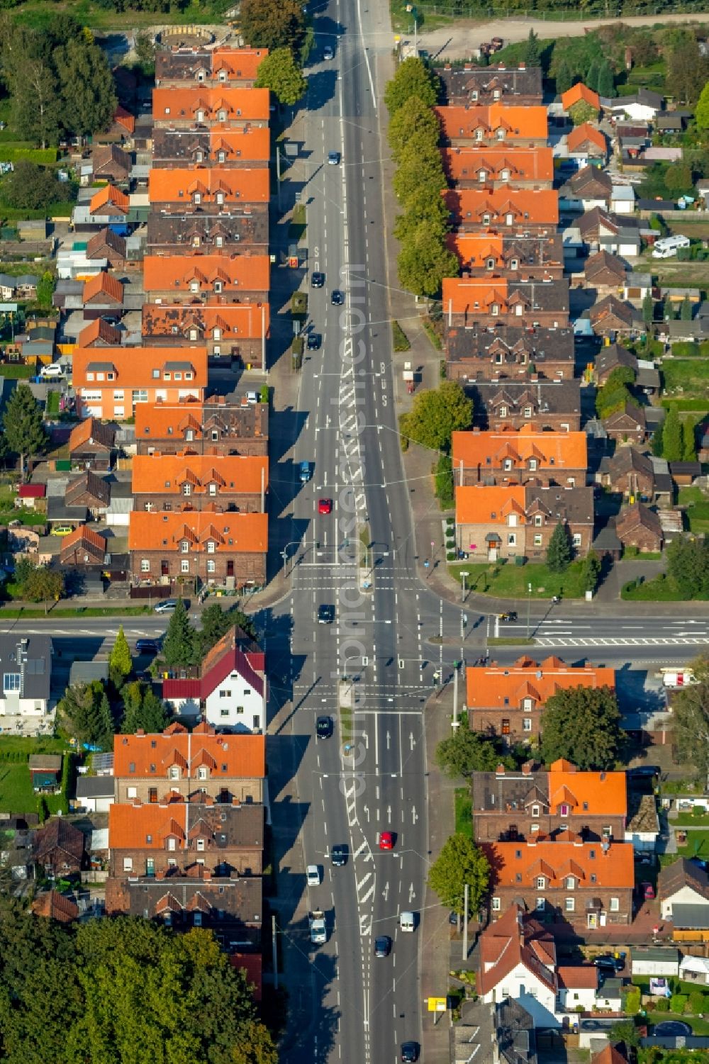 Aerial image Bottrop - Residential area of ​​the mining settlement Gladbeckerstrasse in Bottrop in North Rhine-Westphalia