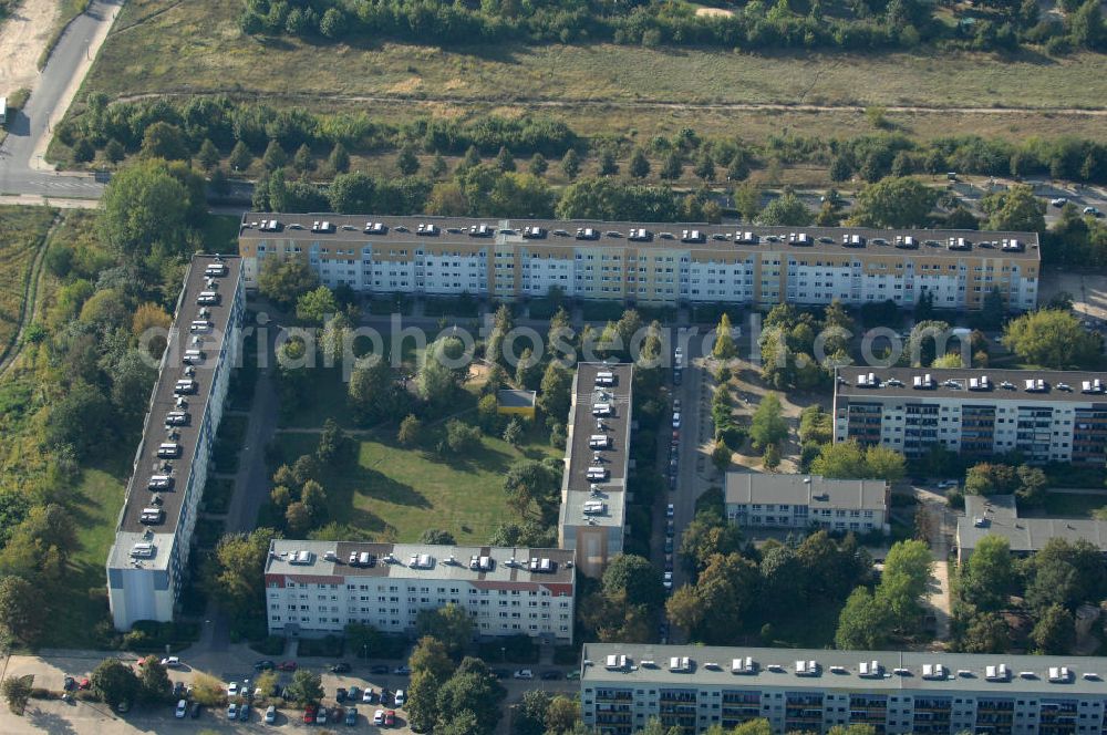 Aerial image Berlin - Blick auf das Wohngebiet Berlin-Buch mit Mehrfamilienhäusern / Plattenbauten an der Karower Chaussee.