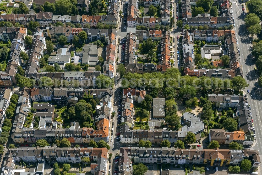 Aerial photograph Essen Rüttenscheid - Residential area arranged as a block system in the district Ruettenscheid in Essen in North Rhine-Westphalia