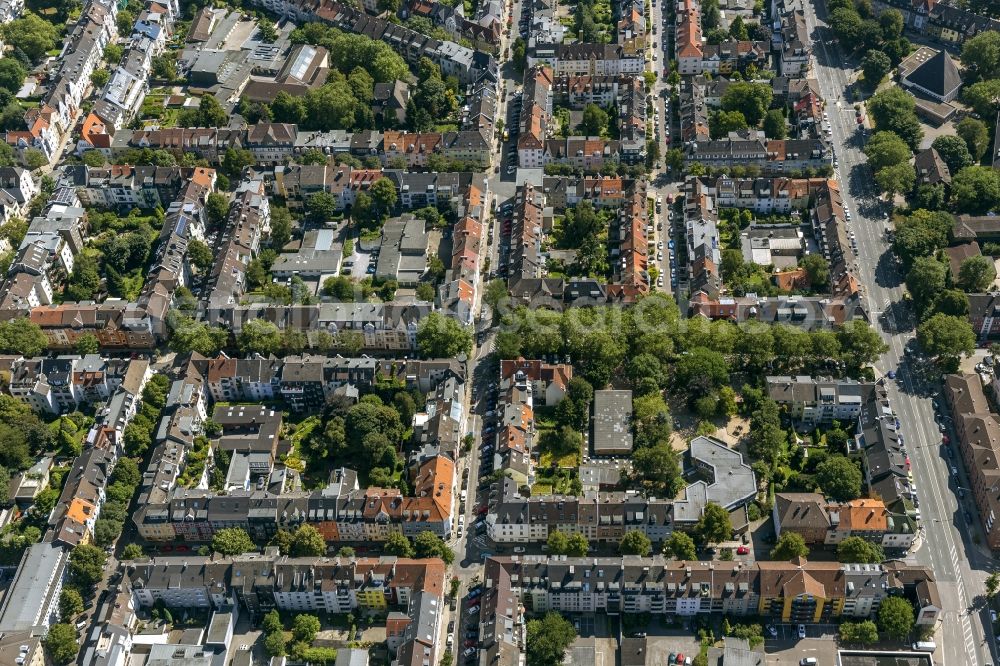 Essen Rüttenscheid from above - Residential area arranged as a block system in the district Ruettenscheid in Essen in North Rhine-Westphalia