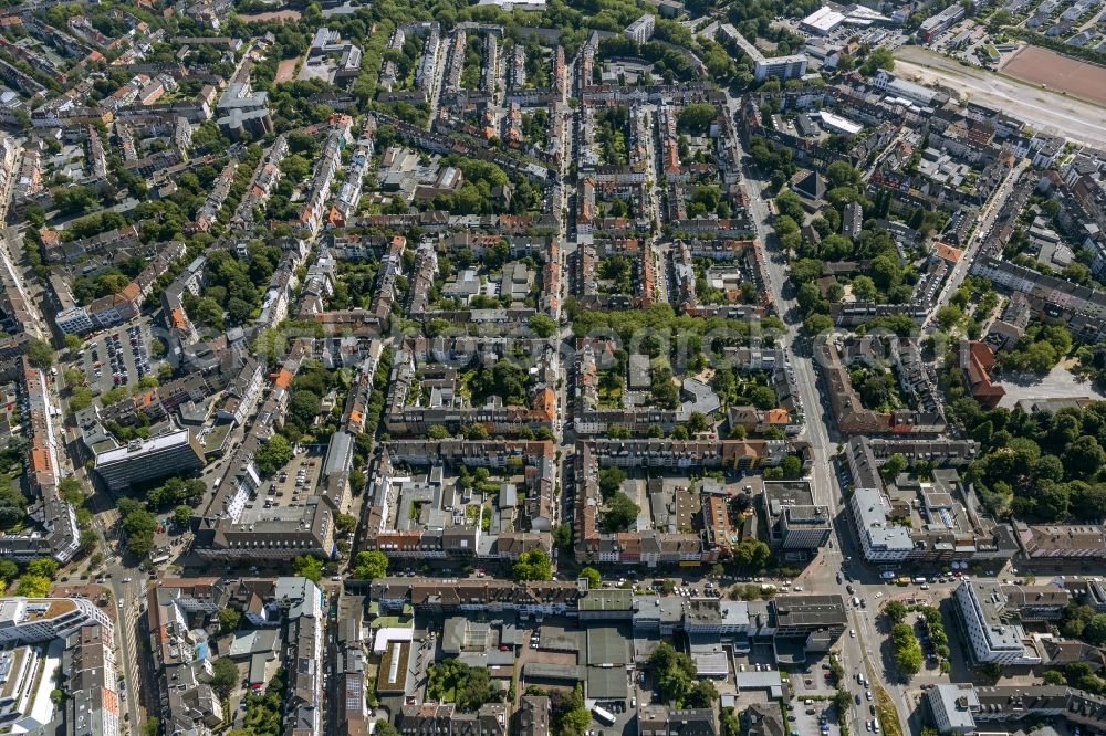 Aerial image Essen Rüttenscheid - Residential area arranged as a block system in the district Ruettenscheid in Essen in North Rhine-Westphalia