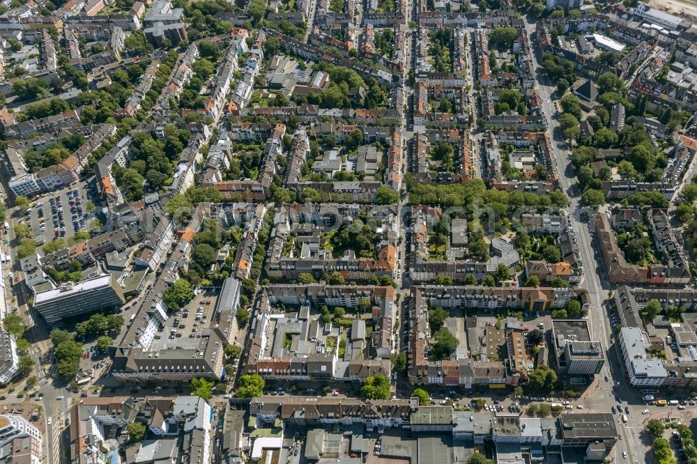 Aerial photograph Essen Rüttenscheid - Residential area arranged as a block system in the district Ruettenscheid in Essen in North Rhine-Westphalia