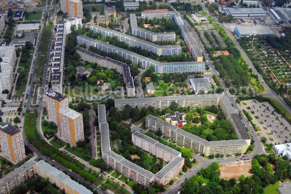 Dresden from above - Blick auf das Wohneubaugebiet am Langer Weg in Dresden - Prohlis, einem Projekt der HSH N Immobilienmanagement GmbH