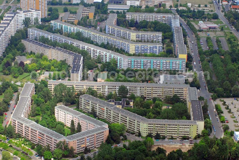 Aerial photograph Dresden - Blick auf das Wohneubaugebiet am Langer Weg in Dresden - Prohlis, einem Projekt der HSH N Immobilienmanagement GmbH