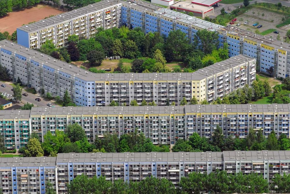 Dresden from the bird's eye view: Blick auf das Wohneubaugebiet am Langer Weg in Dresden - Prohlis, einem Projekt der HSH N Immobilienmanagement GmbH