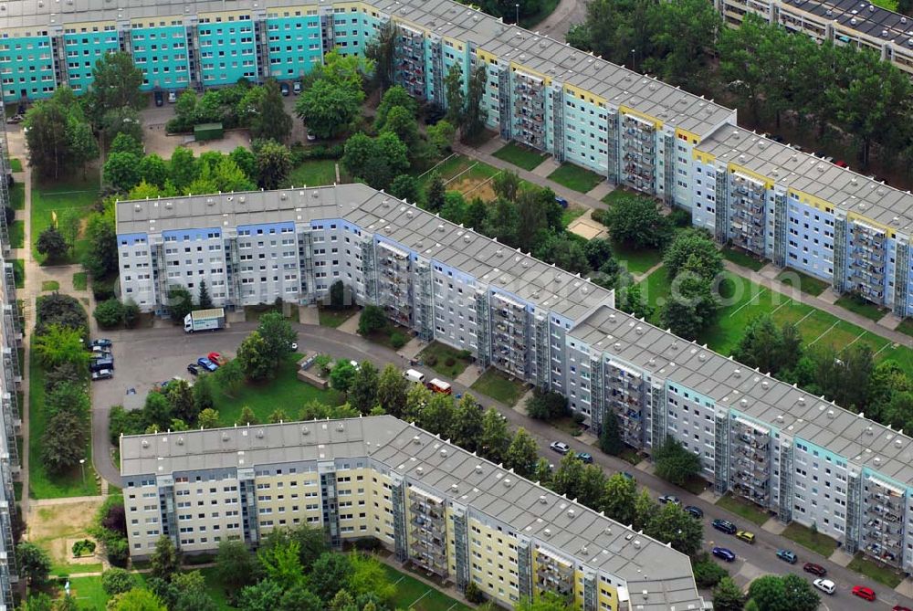 Aerial image Dresden - Blick auf das Wohneubaugebiet am Langer Weg in Dresden - Prohlis, einem Projekt der HSH N Immobilienmanagement GmbH