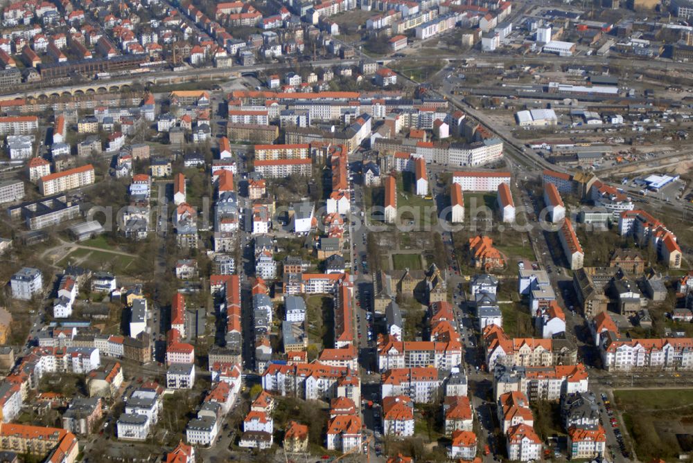 Leipzig from the bird's eye view: Blick auf das Wohngebiet an der Ehrensteinstrasse in Leipzig Gohlis.