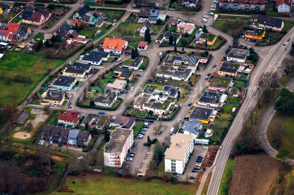 Ettenheim from the bird's eye view: Single-family residential area of settlement Im Erlenwaeldele in Ettenheim in the state Baden-Wurttemberg, Germany