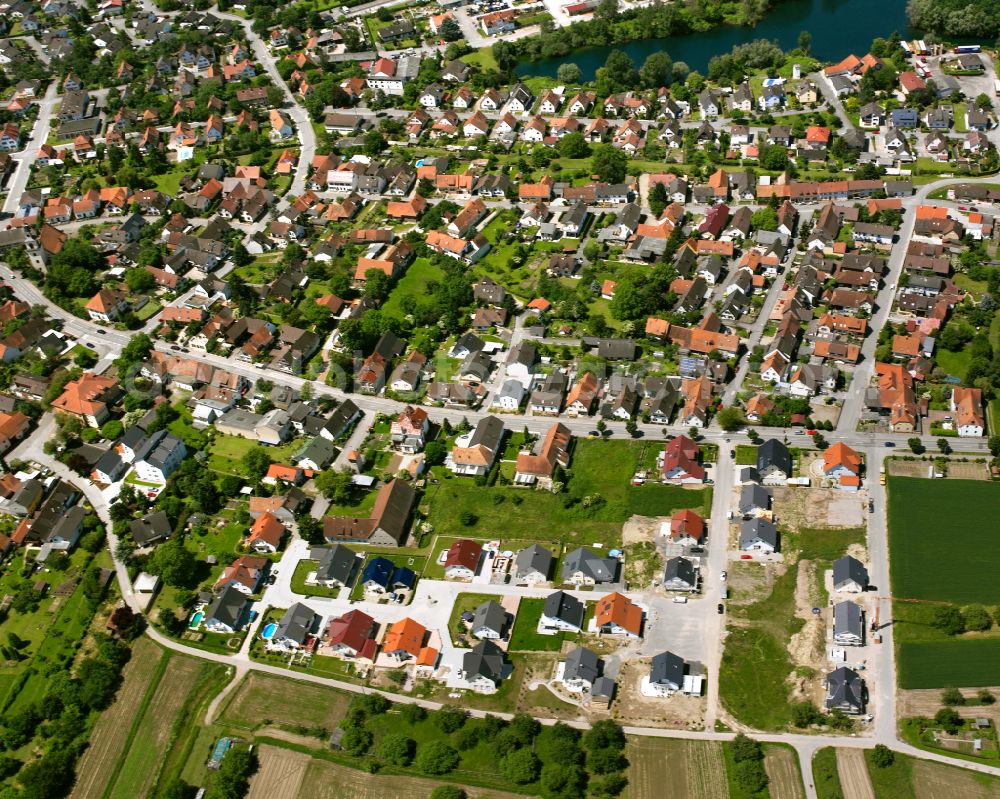 Auenheim from above - Single-family residential area of settlement in Auenheim in the state Baden-Wuerttemberg, Germany