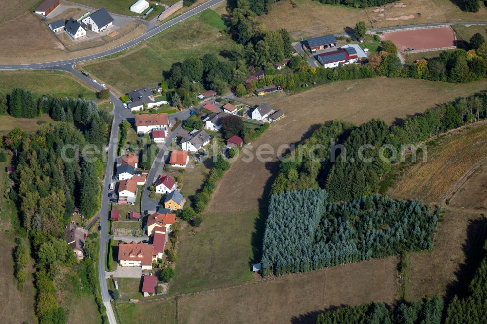 Aura im Sinngrund from above - Single-family residential area of settlement in Aura im Sinngrund in the state Bavaria, Germany