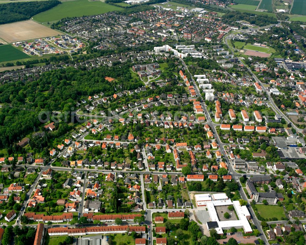 Bad from above - Single-family residential area of settlement in Bad in the state Lower Saxony, Germany