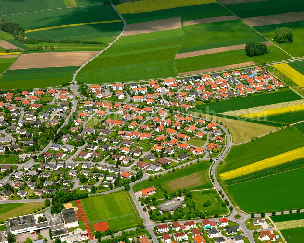 Binzwangen from above - Single-family residential area of settlement in Binzwangen in the state Baden-Wuerttemberg, Germany